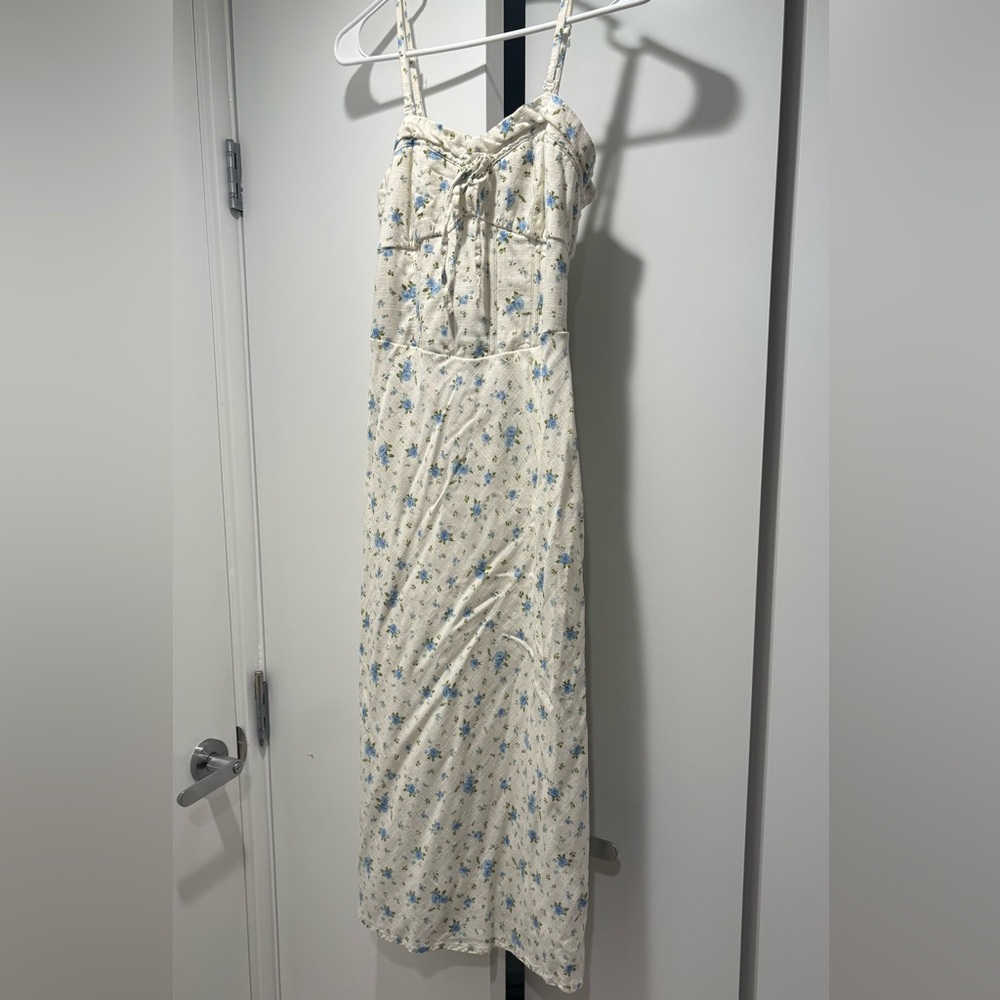 Cream and blue floral midi dress